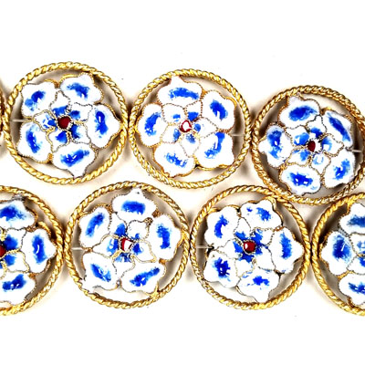 ENAMEL BEGONIA WITH RING 24MM BLUE